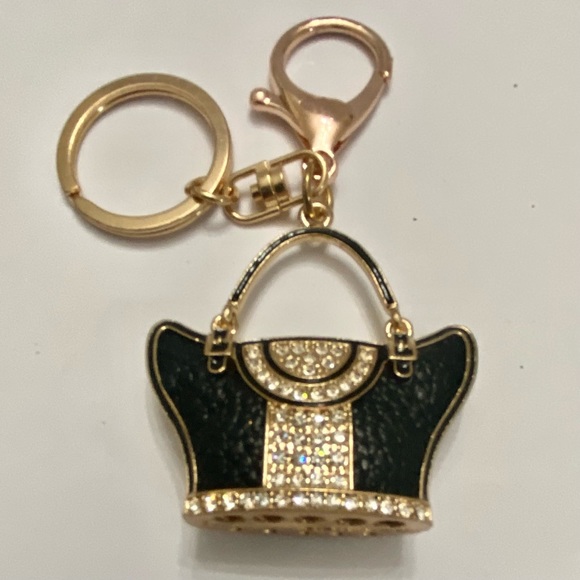 Black Enamel Rhinestone Handbag Charm-Key Chain - Picture 6 of 10